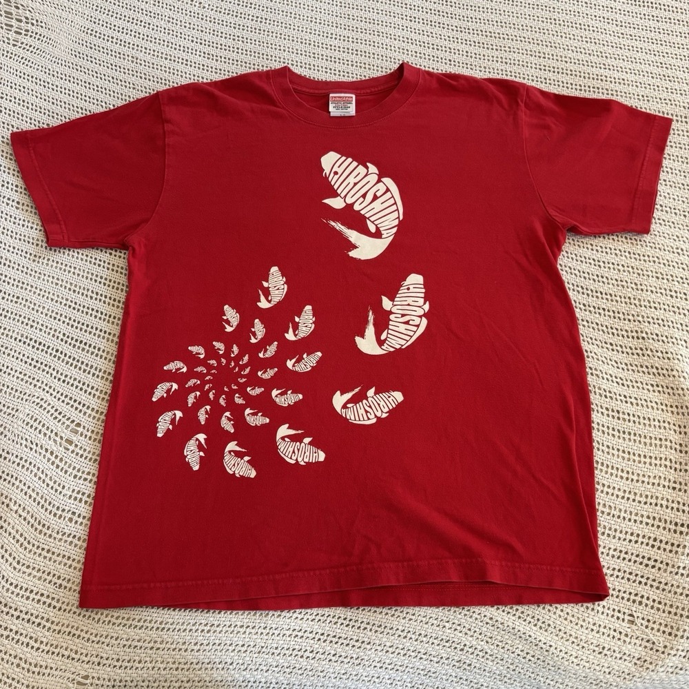 Vintage Koi Fish T Shirt Hiroshima Japan Travel Red Short Sleeve - Men's Large